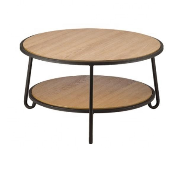 Mesa nido de madera para sala de estar, venta al por mayor, mesa de centro de chapa de roble con patas de Metal